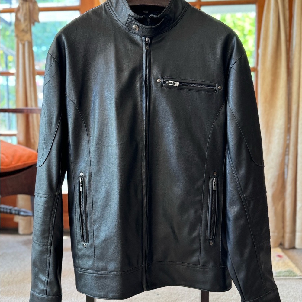 Men's Cafe Racer Black Motorcycle Jacket Size Large